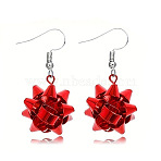 Christmas Theme Alloy Plastic Dangle Earrings, with Enamel, Platinum, Flower, 40.6x22.6mm(FS-WG6FBD6-07)