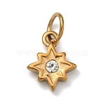 304 Stainless Steel Micro Pave Clear Cubic Zirconia Pendants, Golden, Star Charms, 14.5x11.5x3mm, Jump Ring: 7x1mm, Inner Diameter: 5mm(STAS-Z189-01G-05)