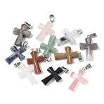 Natural & Synthetic Mixed Stone Cross Pendants, with Stainless Steel Snap on Bails, Stainless Steel Color, Mixed Dyed and Undyed, 28~30x17.5~18.5x6~7mm, Hole: 7x3mm(G-M454-02)
