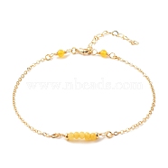 Natural Dyed Malaysia Jade Link Anklets for Women, Brass Chain Anklets, Golden, Gold, 10-1/4 inch(26cm), 2mm(AJEW-AN00474-02)