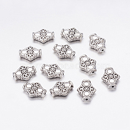 Tibetan Style Alloy Beads, Rhombus, Cadmium Free & Lead Free, Antique Silver, 15x12.5x4.5mm, Hole: 1.5mm(LF10426Y)