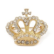Rhinestone Crown Brooch Pin, Alloy Badge for Backpack Clothes, Golden, 30.8x35x16.5mm(JEWB-Q030-07G)