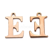 Ion Plating(IP) 304 Stainless Steel Alphabet Charms, Rose Gold, Letter.E, 12x9x1mm, Hole: 1mm(STAS-H122-E-RG)