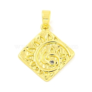 Brass Micro Pave Clear Cubic Zirconia Pendants, Real 18K Gold Plated, Rhombus, 20x17.5x2mm, Hole: 4.5x3.5mm(KK-P263-04A-G)