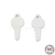 925 Sterling Silver Charms, Key, Silver, 9.5x4.5x0.5mm, Hole: 0.9mm(STER-F053-03S)