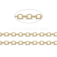 Brass Flat Oval Cable Chains, Unwelded, Cadmium Free & Nickel Free & Lead Free, Golden, 3.5x3x0.5mm(X-CHC025Y-G)