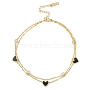 Ion Plating(IP) 304 Stainless Steel Double Layered Bracelets for Women, with Heart Shape Links, Golden, Black, 8-7/8 inch(22.5cm)(BJEW-K254-18G-01)