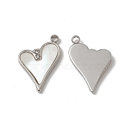 Shell Pendants, Heart Charms, with 201 Stainless Steel Findings and Crystal Rhinestone, Stainless Steel Color, 17x12x2mm, Hole: 1.4mm(STAS-J401-VC703)