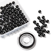 100Pcs 8mm Natural Black Tourmaline  Round Beads, with 10m Elastic Crystal Thread, for DIY Stretch Bracelets Making Kits, 8mm, Hole: 0.8mm(DIY-LS0002-41)
