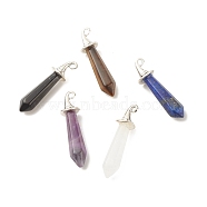 Natural Mixed Gemstone Pointed Pendants, with Antique Silver Tone Alloy Hat Findings, Faceted, Sword, 40~42.5x10.5x11mm, Hole: 2mm(PALLOY-JF01507)