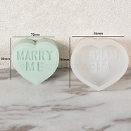 DIY Silicone Heart with Word Soap Molds, for Handmade Soap Making, Valentine's Day, White, 84x80x34mm(PW-WG13454-06)