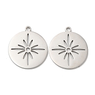 304 Stainless Steel Pendants, Flat Round with Flower Charm, Stainless Steel Color, 22.5x20x1mm, Hole: 1.8mm(STAS-L020-002P)