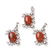 Natural Red Jasper Pendants, with Platinum Plated Brass Findings, Cadmium Free & Lead Free, Crab, 33x22x8.5mm, Hole: 8x5mm(G-D469-01P-12)