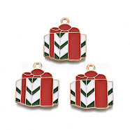 Christmas Alloy Enamel Pendants, Cadmium Free & Lead Free, Light Gold, Christmas Gift, Dark Red, 21x19x1.5mm, Hole: 1.8mm(ENAM-Q442-60)