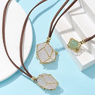 3Pcs 3 Style Crystal Holder Cage Necklace, Brass Bar Connected Pouch Empty Stone Holder for Pendant Necklace Making, Faux Suede Cord Necklace, Golden, 31-5/8~32~1/8 inch(80.4~81.6cm), 1pc/style(NJEW-JN04586)
