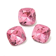 Glass Rhinestone Cabochons, Flat Back & Back Plated, Faceted, Square, Rose, 6x6x3.5mm(RGLA-L029-14A-209)