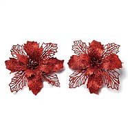 Plastic Glitter Artificial Flower, for Christmas Tree Decorations, Red, 160~165x160~165x40mm(HJEW-R124-05)