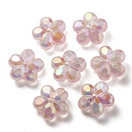 UV Plating Luminous Transparent Acrylic Beads, Glow in The Dark, Flower, Misty Rose, 26x27.5x12.5mm, Hole: 4.5mm(OACR-P010-16A)