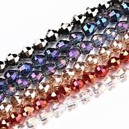 Electroplate Glass Beads Strands, Faceted Teardrop, Mixed Color, 8x8mm, Hole: 1.4mm, about 80~82pcs/strand, 24.41~25.19 inch(62~64cm)(EGLA-S194-04A)