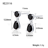 Cubic Zirconia Teardrop Dangle Stud Earrings, Platinum Rhodium Plated 925 Sterling Silver Earrings, Black, 12.8x3.93~4.7mm(SC9593-10)