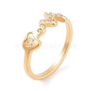 304 Stainless Steel with Rhinestone Heartbeat Finger Ring for Women, Golden, 6.5mm, US Size 6~9(16.5~18.9mm)(RJEW-C086-16-G)