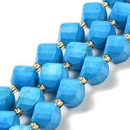 Dyed Natural Howlite Beads Strands, with Seed Beads, Faceted Twist, Deep Sky Blue, 10.5x9x7.5mm, Hole: 1~1.2mm, about 32pcs/strand, 15.43 inch(39.2cm)(G-G023-B01-01A)
