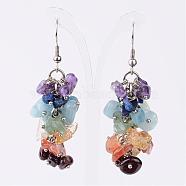 Chakra Mixed Gemstone Cluster Earrings, with 304 Stainless Steel Pins, 55mm, Pin: 0.6mm(EJEW-JE02047-01)