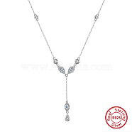 925 Sterling Silver Pendant Necklace, Micro Pave 5A Cubic Zirconia, Real Platinum Plated, 15.94 inch(40.5cm)(NJEW-L116-14P)