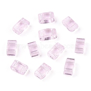 2-Hole Glass Seed Beads, Transparent Colours, Rectangle, Pearl Pink, 4.5~5.5x2x2~2.5mm, Hole: 0.5~0.8mm(SEED-T003-01B-11)
