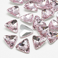 Pointed Back Glass Rhinestone Cabochons, Back Plated, Faceted, Triangle, Light Rose, 11x12x4.5mm(RGLA-T087-12mm-10)