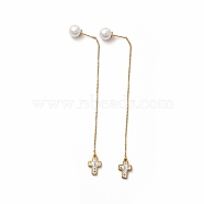 Rhinestone Geometry Dangle Stud Earrings, Vacuum Plating 304 Stainless Steel Chain Tassel Long Drop Earrings for Women, Golden, Cross, 95mm, Pendant: 12.5x8x3mm, Pin: 0.7mm(EJEW-E278-05G-06)