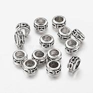 Tibetan Style Alloy Beads, Large Hole Beads, Lead Free and Cadmium Free, Rondelle, Antique Silver, about 6mm in diameter, 3.5mm thick, hole: 3.5mm(X-LF0928Y)