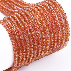 Electroplate Glass Beads Strands, Full Rainbow Plated, Faceted, Rondelle, Orange Red, 2x1.5mm, Hole: 0.6mm, about 235~247pcs/Strand, 14.57~14.76 inch(37~37.5cm)(X-EGLA-F149-FR-03)