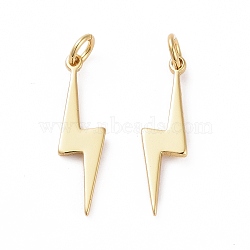 Brass Pendants, with Jump Rings, Long-Lasting Plated, Lightning Bolt, Real 18K Gold Plated, 18x5x1mm, Hole: 3mm(KK-F821-46G)