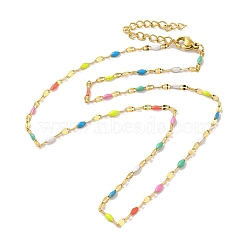 304 Stainless Steel Dapped Chains Necklaces, Colorful Enamel Oval Link Chain Necklace, Golden, 15-7/8 inch(40.4cm)(NJEW-B077-02G)