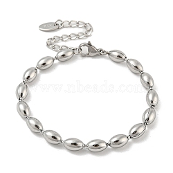 201 Stainless Steel Rugby Beaded Chain Bracelets, Stainless Steel Color, 6-3/8 inch(16.2cm), Wide: 5mm(BJEW-G696-01C-P)