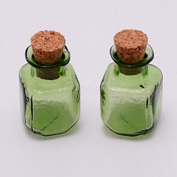 Mini High Borosilicate Glass Bottles, with Cork Stoppers, Wishing bottles, Square, Yellow Green, 2.7x1.45x1.45cm(GLAA-WH0018-76B)