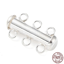 925 Sterling Silver Slide Lock Clasps, Peyote Clasps, 3 Strands, 6 Holes, Tube, Silver, 20x11x6mm, Hole: 1.9mm(STER-K174-06S)