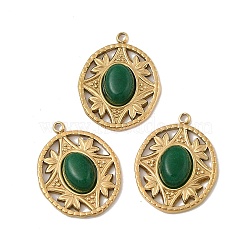 304 Stainless Steel Pave Dyed Natural Malaysia Jade Pendants, Oval Charms, Real 18K Gold Plated, PVD Vacuum Plating, 20x16x4.5mm, Hole: 1.4mm(STAS-P380-22G-02)