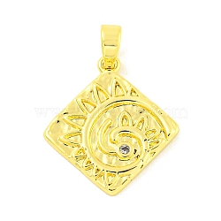Brass Micro Pave Clear Cubic Zirconia Pendants, Real 18K Gold Plated, Rhombus, 20x17.5x2mm, Hole: 4.5x3.5mm(KK-P263-04A-G)