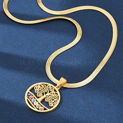 Tree of Life & Evil Eye 304 Stainless Steel Herringbone Chains Pendant Necklaces, Real 18K Gold Plated, 16.14 inch(41cm)(NJEW-K253-34G)