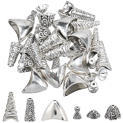 48Pcs 6 Styles Apetalous Alloy Bead Cone, Antique Silver, 10~24x10~17.5x5~12mm, Hole: 1~17.5mm, 8pcs/style(FIND-SP0003-52)