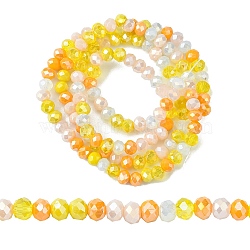 Electroplate Glass Beads Strands, Faceted, Rondelle, Orange, 4.5x3.5mm, Hole: 1mm, about 140~143pcs/strand, 18.90 inch~19.29 inch(48cm~49cm)(EGLA-yw0002-C04)