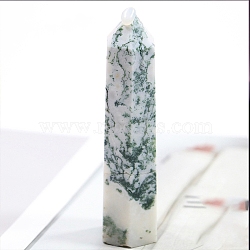 Point Tower Natural Moss Agate Healing Stone Wands, for Reiki Chakra Meditation Therapy Decoration, Hexagonal Prism, 70~80mm(PW-WG027AD-03)