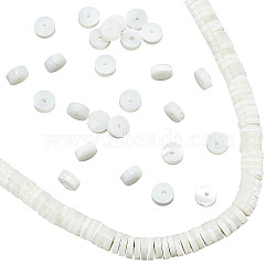 Natural Trochid Shell/Trochus Shell Beads Strands, Flat Round/Disc, Floral White, 8x2mm, Hole: 0.8mm, about 173pcs/strand, 15.5 inch(39.5cm)(SSHEL-NB0001-35B)