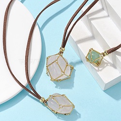 3Pcs 3 Style Crystal Holder Cage Necklace, Brass Bar Connected Pouch Empty Stone Holder for Pendant Necklace Making, Faux Suede Cord Necklace, Golden, 31-5/8~32~1/8 inch(80.4~81.6cm), 1pc/style(NJEW-JN04586)