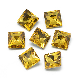 Pointed Back Glass Rhinestone Cabochons, Back Plated, Faceted, Square, Gold, 8x8x3.5mm(RGLA-T027-8x8mm-22)