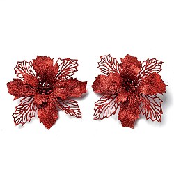 Plastic Glitter Artificial Flower, for Christmas Tree Decorations, Red, 160~165x160~165x40mm(HJEW-R124-05)