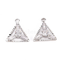 Brass Micro Pave Clear Cubic Zirconia Pendants, Triangle, Platinum, 18x17x4mm, Hole: 2mm(KK-Q253-006P-B)