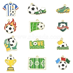 24Pcs 12 Style Alloy Enamel Pendants, Football Charms, Mixed Shapes, 15.5~31x20~30x1~2mm, Hole: 1.7~1.9mm, 2pcs/style(ENAM-YW0008-42)